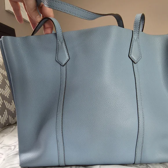 Tory Burch Light Blue Tote with Burgundy Accent - Picture 2 of 7